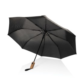 Kaycey 21" AWARE™ RPET Acaciahouten mini auto open paraplu-Zwart