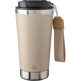 Kayla thermosfles 500ml - gerecycled RVS - dubbelwandig - draagriem-Beige