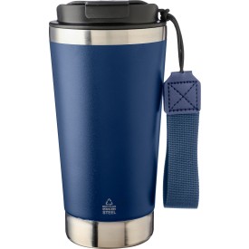 Kayla thermosfles 500ml - gerecycled RVS - dubbelwandig - draagriem-Blauw