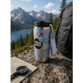 Kayla thermosfles 500ml - gerecycled RVS - dubbelwandig - draagriem