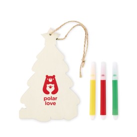 Kerstboom decoratie - hout - kleurplaat - incl drie stiften