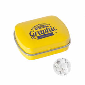 Klein blik met ca. 10 gr. extra strong suikervrije `triangle` mints-Geel