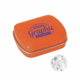 Klein blik met ca. 10 gr. extra strong suikervrije `triangle` mints-Oranje