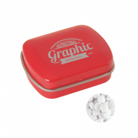 Klein blik met ca. 10 gr. extra strong suikervrije `triangle` mints-Rood