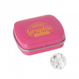 Klein blik met ca. 10 gr. extra strong suikervrije `triangle` mints-Roze