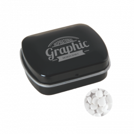 Klein blik met ca. 10 gr. extra strong suikervrije `triangle` mints-Zwart