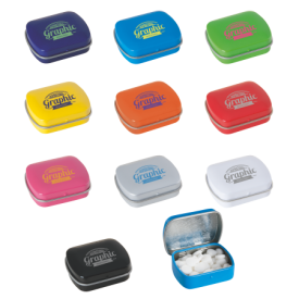 Klein blik met ca. 10 gr. extra strong suikervrije `triangle` mints