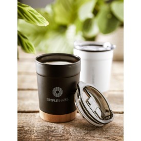 Kobe Bamboo thermosbeker 350 ml - gerecycled RVS - dubbelwandig - push-on deksel - afsluitbaar