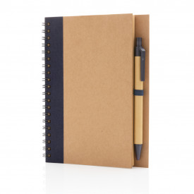 Kraft spiraal notitieboekje met pen-Blauw