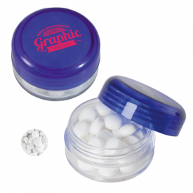 Kunststof rond potje gekleurd deksel met ca. 12 gr. mints TAMPONDRUK-Donkerblauw