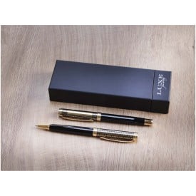 Legato pennenset - gerecycled messing - blauwe inkt - balpen en rollerbalpen - geschenkverpakking