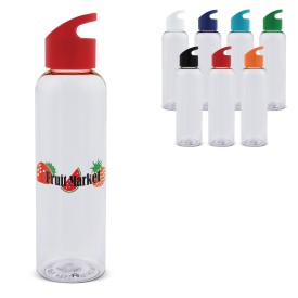Loop waterfles 600ml - rPET - transparant met gekleurde dop