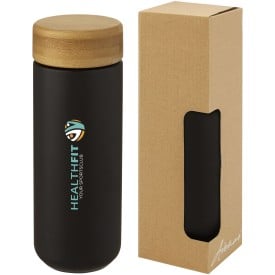 Lumi keramische beker met deksel van bamboe van 300 ml-Zwart