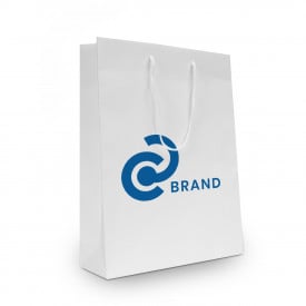 Luxe papieren tas 190 g/m² - A5+ - zwart/wit - glanslaminaat - katoenen koord