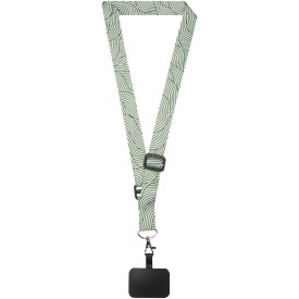 Lyra verstelbare lanyard van RPET voor sublimatie en met telefoonhouder
