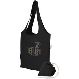 Madras Blend 140 g/m² GRS-gecertificeerde, gerecyclede, opvouwbare katoenen draagtas, 7 liter-Zwart