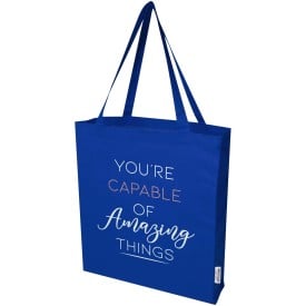 Madras shopper - gerecycled katoen- 140g/m² - 38 x 41 x 8,5cm - blokbodem en zijvouw - lange hengsels