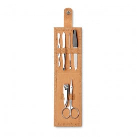 Manicureset - RVS en kurk - 6-delig - in pouch