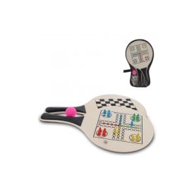 Strandtennisspel - MDF - racket met gezelsschapsspellen - verpakt in hoes