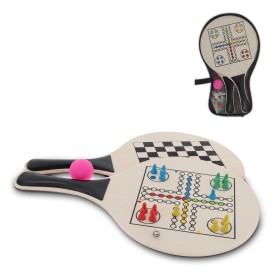 Strandtennisspel - MDF - racket met gezelsschapsspellen - verpakt in hoes
