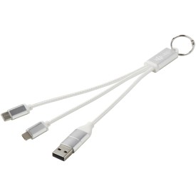 Metal 4-in-1 oplaadkabel van gerecycled aluminium met sleutelhanger-Zilver