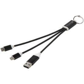 Metal 4-in-1 oplaadkabel van gerecycled aluminium met sleutelhanger-Zwart