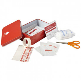 Metalen EHBO blik, 15-delig-Rood