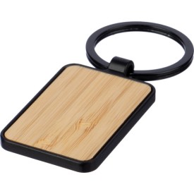 Brigitte rechthoek sleutelhanger - metaal - 4.3 cm - bamboe detail