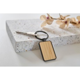 Brigitte rechthoek sleutelhanger - metaal - 4.3 cm - bamboe detail