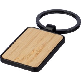 Brigitte rechthoek sleutelhanger - metaal - 4.3 cm - bamboe detail