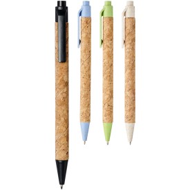 Balpen - kurk - zwarte inkt - tarwestro top, clip en punt