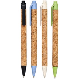 Balpen - kurk - zwarte inkt - tarwestro top, clip en punt