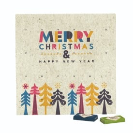 Adventskalender met standaard en ophangoog - 24 merkchocolaatjes - volledig bedrukt
