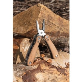 Mini multitool - hout en RVS - 12 functies - in geschenkverpakking