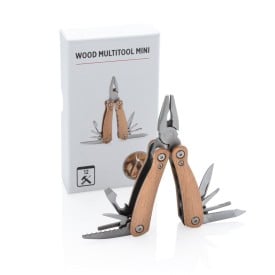 Mini multitool - hout en RVS - 12 functies - in geschenkverpakking