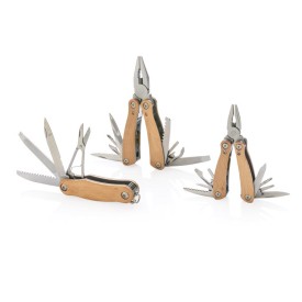 Mini multitool - hout en RVS - 12 functies - in geschenkverpakking