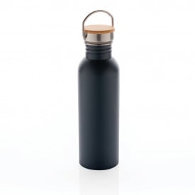 Moderne roestvrijstalen fles met bamboe deksel-Blauw