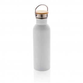 Moderne roestvrijstalen fles met bamboe deksel-Wit