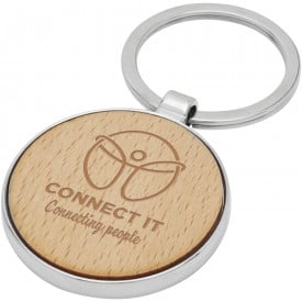 Moreno ronde sleutelhanger - beukenhout - Ø 4 cm - zink behuizing