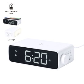 Multifunctionele wekker - kunststof - draadloos opladen 10W - LED lamp