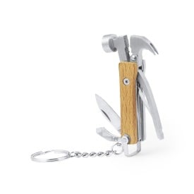 Meniok multitool sleutelhanger - RVS en hout - 7 functies - in doosje
