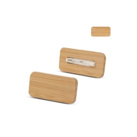Naambadge - 2.7 x 5.5 cm - bamboe - met speld