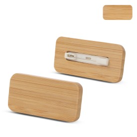 Naambadge - 2.7 x 5.5 cm - bamboe - met speld