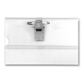 Naambadge met bedrukte kaartjes - 5.8x9 cm - PVC - transparant - clip en speldsluiting