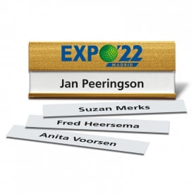 Gouden naambadge - 2.5 x 7 cm - aluminium - spelsluiting