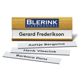 Gouden naambadge - 2.5 x 7 cm - aluminium - spelsluiting
