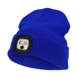 Nilton's gebreide muts - acryl - met ledlamp - met omslag-Koningsblauw