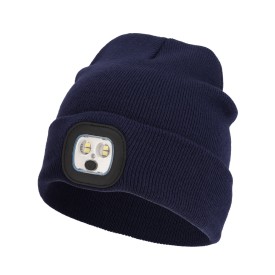 Nilton's gebreide muts - acryl - met ledlamp - met omslag-Marineblauw