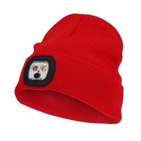 Nilton's gebreide muts - acryl - met ledlamp - met omslag-Rood