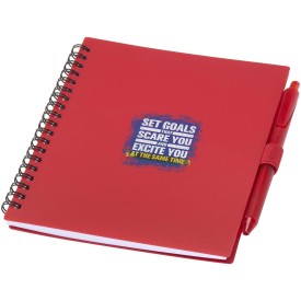 Niove notitieboek met zachte kaft en balpen van gerecycled plastic (blauwe inkt)-Rood
